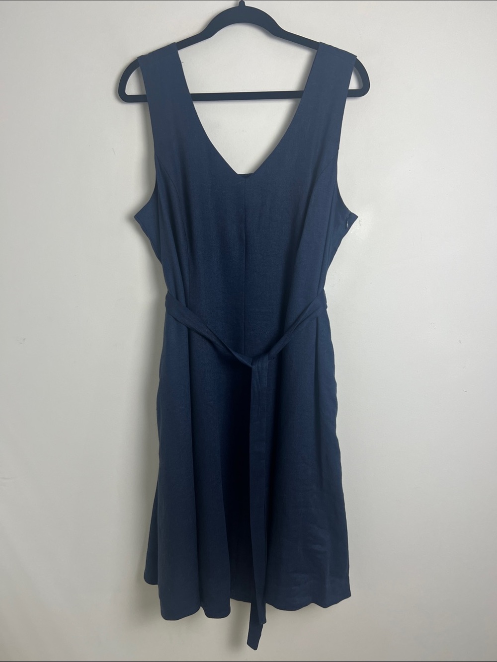 Lands' End Size 16 Navy Blue Linen Blend Sleeveless A-Line Minimalist Dress